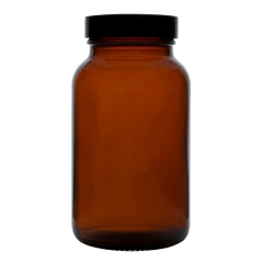 Bottle, Powder, Amber, Black Screw Cap, Soda Glass (Type III)